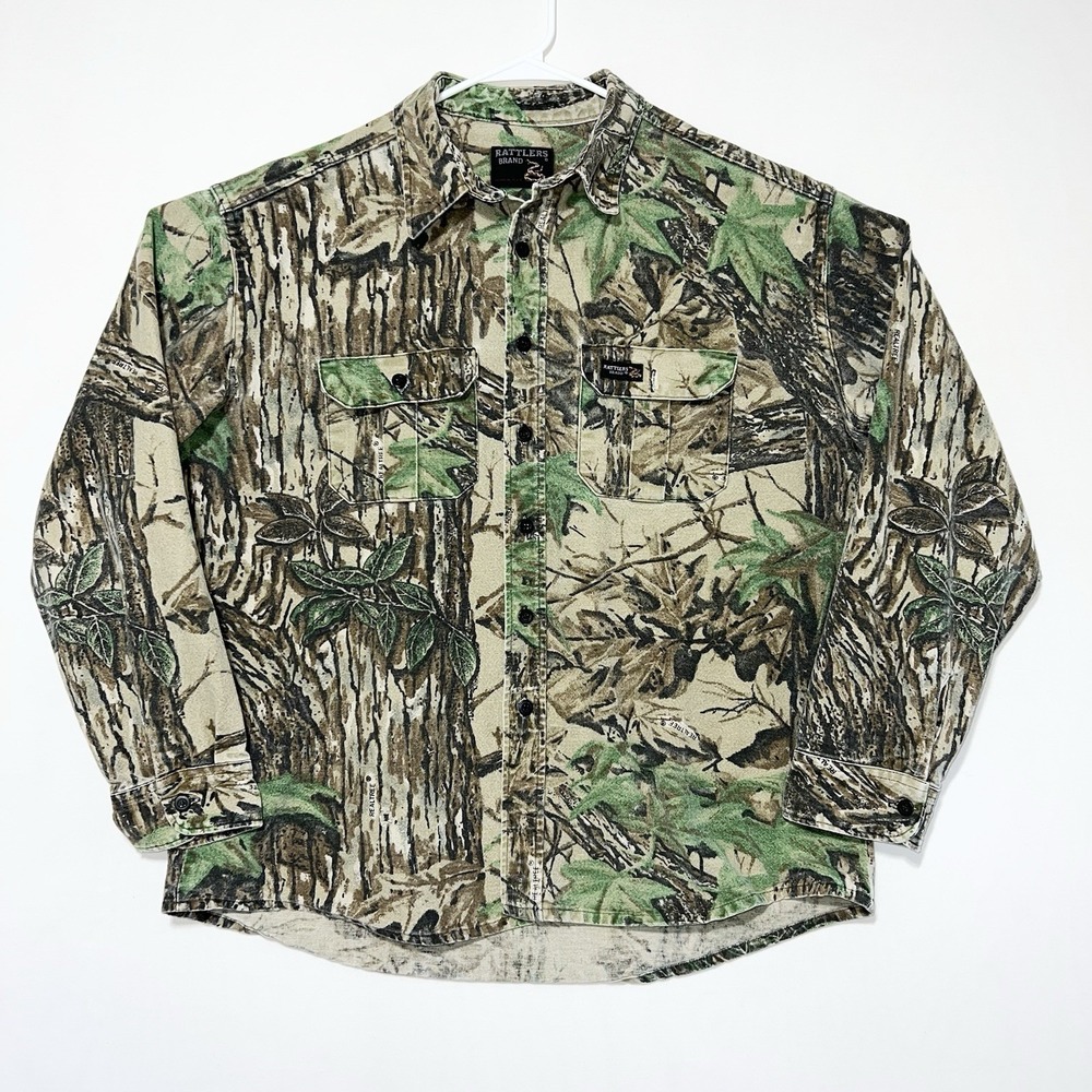 Vintage Rattlers Brand Shirt Mens XL Camo Fleece Button Down Hunting USA 90s